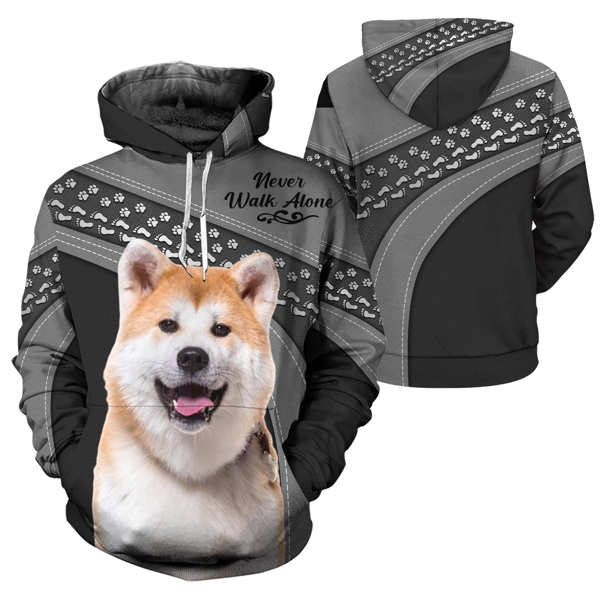 Akita Dog Never Walk Alone 3D Graphic Premium Hoodie V003 – Dog so cute